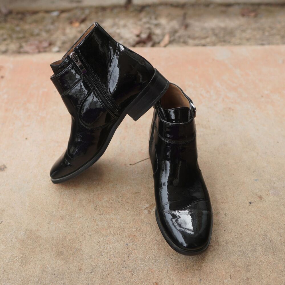 Franco Sarto Riddick Black Patent Leather Ankle Boots 6.5 M Goth Dark Feminine